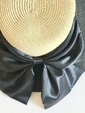 Karen Keith Wide Brim Straw Sun Hat with Bow Tan and Black